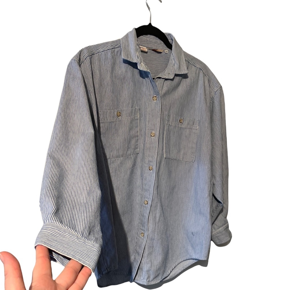 Vintage Gotcha Covered Railroad pinstripe rounded hem button up size Medium rare - Picture 3 of 10